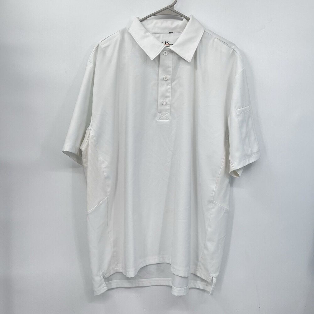 Under‎ Armour LG Polo Shirt Mens White Allseasongear Mesh Tactical Short Sleeve